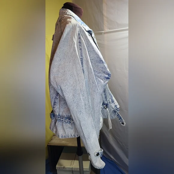 VTG 80s 90s Andy Johns Women's Acid Wash Oversized Jean Jacket Sz L EUC - Picture 3 of 11